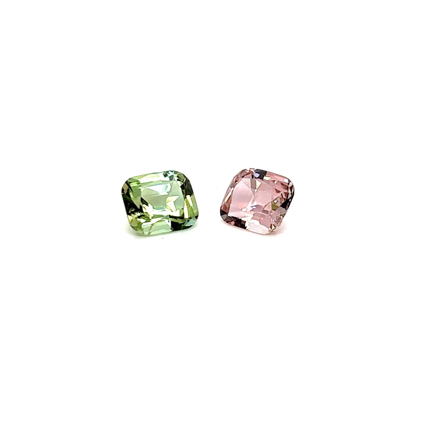 Turmaline grün & pink - rechteckiges Pärchen (Polsterschliff)